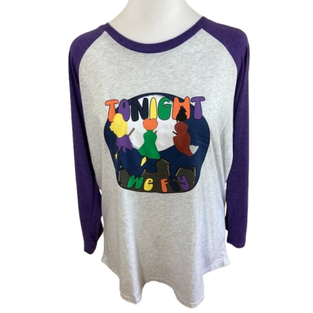 Halloween Hocus Pocus Inspired Raglan T-Shirt 3 Flying Sister Witches, sz Large